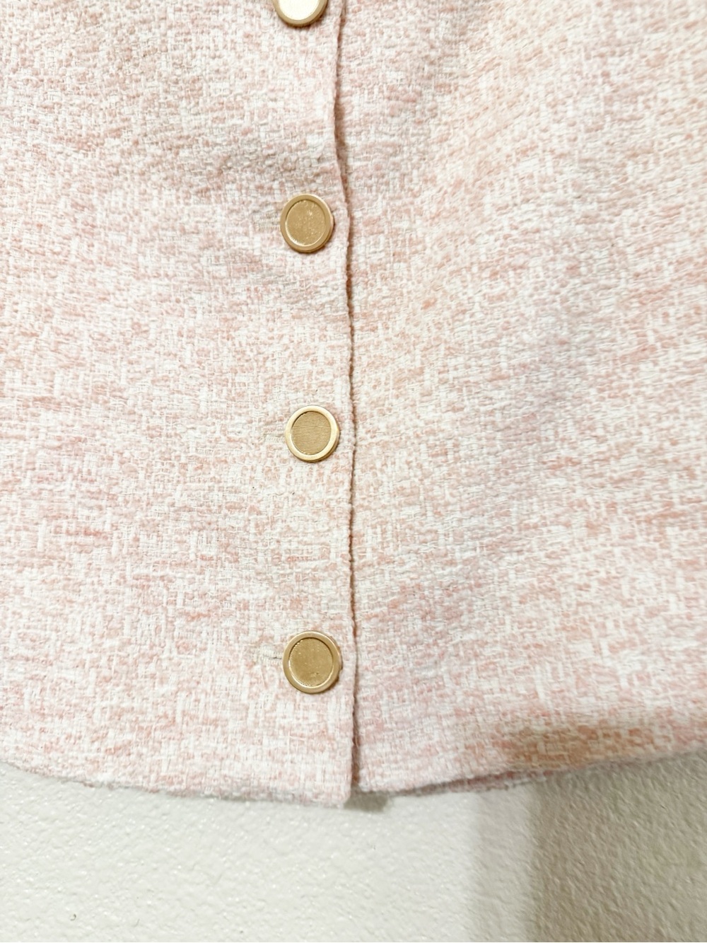 Frame The Tweed Light Pink Gold Button Front A-Line Mini Skirt NEW Size 8 - Picture 12 of 13